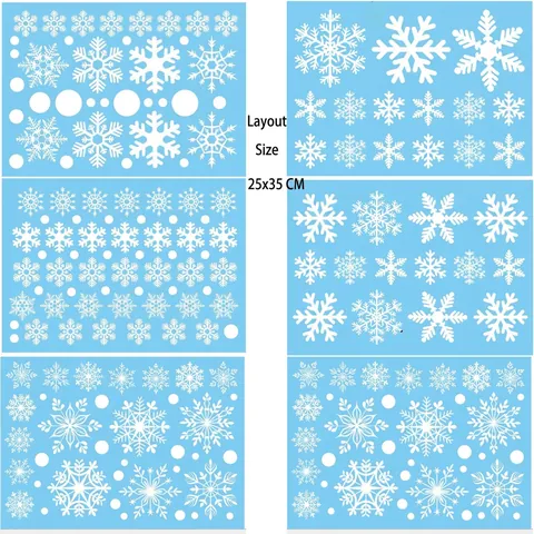 Christmas Snowflake Window Stickers Static Cling PVC Decals For Shop Glass Decoration Winter Wonderland Holiday Ornament