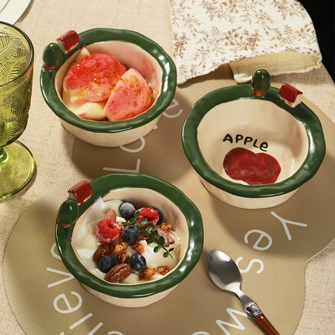 Cuenco Cerámica Miniatura 3D Casa Árbol Pintado A Mano Bajo Esmalte Porcelana Yogur Postre Ensalada Frutas Microondas Regalo