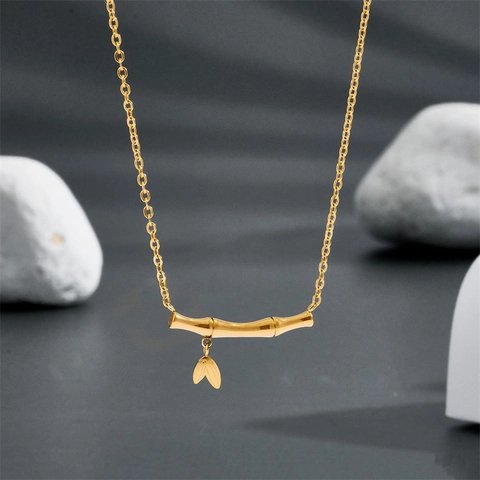Minimalistische Edelstahl Bambusknoten Anhänger Halskette Für Damen Vergoldet Blatt Charm Mode Schmuck Box Kette Halskette