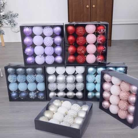 Boules De Noël Décoratives Plastique Craquelé Facetté Pailleté Texture Flocon De Neige Pour Décoration De Fête