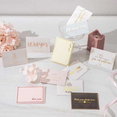 Mini Tarjetas de Felicitación de Bronceado Estilo Ins Tarjetas de Regalo Plegables Creativas para el Día de la Madre San Valentín Cumpleaños Boda Fiesta Tarjetas de Papelería Minimalistas