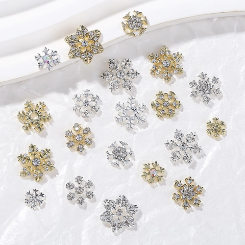 Flocon De Neige Nail Art Charms Alliage Strass Noël Hiver 3D Or Argent DIY Manucure Décoration Bijoux Accessoires
