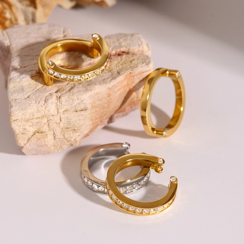 Verstelbare Open Ring Roestvrij Staal Zirkonia Ingelegd Modieuze Eenvoudige Stijl Hoogwaardige Duim Sieraden Vrouwen