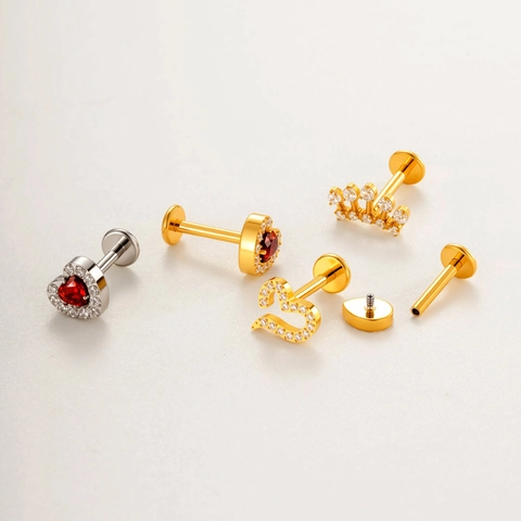 G23 Titanium Labret Stud Interne Schroefdraad Kraakbeen Oorring Hart Slang Zon Zirconia Piercing Sieraden Voor Dames