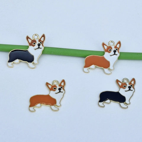 Corgi Dog Charms Enamel Alloy Animal Pendants Gold Plated For DIY Earring Bracelet Necklace Jewelry Making Cartoon