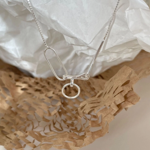 Collana Gancio Anello Geometrico In Argento Sterling 925 Catena Box Chic Minimalista Gioielli Da Donna