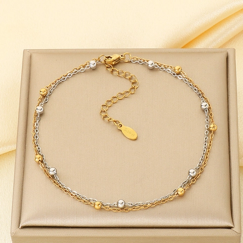 Minimalist Double Layered Bead Chain Bracelet Stainless Steel For Women Adjustable Jewelry