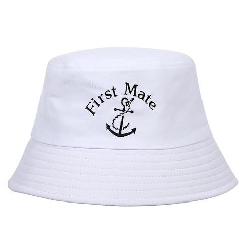 Embroidered Cotton Bucket Hat Nautical Captain First Mate Anchor Helm Sun Protection Casual Fisherman Hat