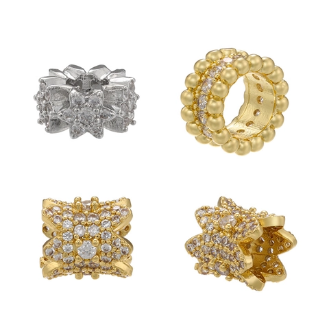 Micro Pave Cubic Zirconia Spacer Beads Brass Gold Plated Star Barrel DIY Jewelry Making Bracelet Charms
