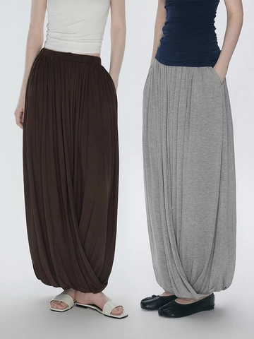 Mujer Estilo Zen Falda Pantalón Plisado Dobladillo Irregular Rayón Spandex Cintura Alta Elástico Bolsillo Color Sólido Retro Artístico