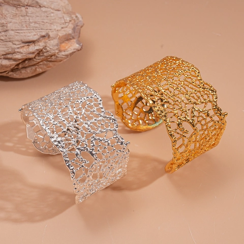 Ausgehöhltes Mesh Breites Manschettenarmband Kupfer Geometrisch Statement Verstellbar Offener Armreif Modeschmuck Damen