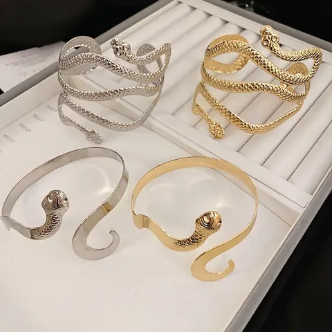 Slang Wikkelarmband Legering Getextureerde Schubben Bovenarm Manchetten Open Verstelbaar Punk Gotische Stijl Sieraden Voor Vrouwen