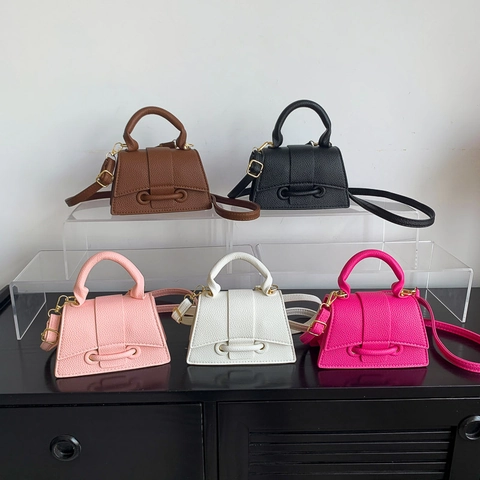 Women Fashion Lychee Pattern PU Leather Mini Square Bag Crossbody Shoulder Bag With Top Handle Gold Hardware Handbag