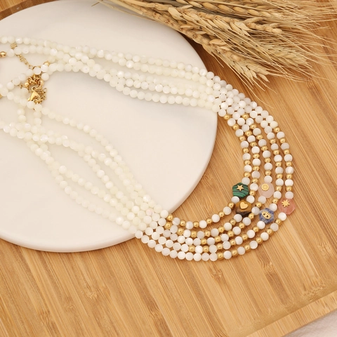 Collana Di Perline In Acciaio Inossidabile Con Pietra Naturale Perla Artificial Di Conchiglia Stella Cuore Ciondolo Malocchio Gioielli