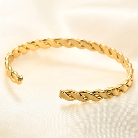 Bracciale Aperto a Spirale Minimalista in Acciaio Inossidabile per Donna Semplice Bracciale in Metallo Intrecciato a C da 6MM Regolabile Regalo Gioielli