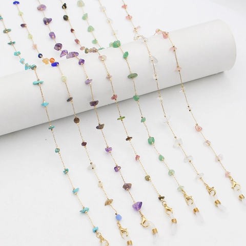 Natural Crushed Stone Glasses Chain For Women Non-Slip Metal Alloy Eyewear Strap Decorative Anti-Lost Holder Lanyard