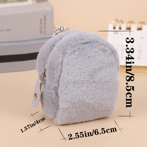 Mini Plush Backpack Coin Purse Keychain For Women Girls Soft Portable Zipper Wallet Bag Pendant Accessory Cute Bag Charm