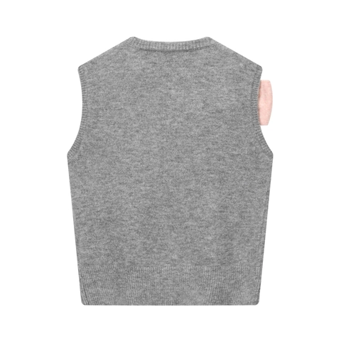 Chaleco De Punto Top Lazo Rosa Grande Cuello Redondo Sin Mangas Elegante Chic Ropa De Mujer Gris