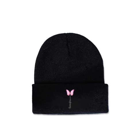 Knitted Beanie Hat Acrylic Butterfly Embroidery Warm Winter Cuffed Butterflies Lettering Fashionable Men Women
