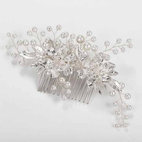 Pettine Per Capelli Da Sposa Floreale Fatto A Mano Lega Strass Imitazione Perla Artificial Elegante Copricapo Da Sposa Per Donna Festa