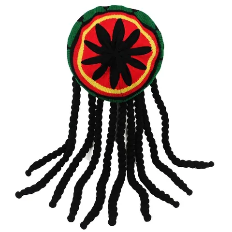 Basco In Maglia Stile Rasta Con Trecce Dreadlocks Nere Cappello Costume Reggae Rosso Giallo Verde Acrilico Per Halloween