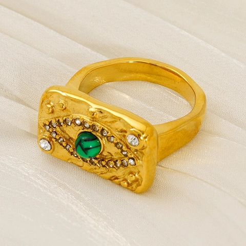 Anillo Texturizado Vintage Con Incrustaciones De Turquesa Anillo De Acero De Titanio Anillo Cuadrado De Acero Inoxidable Con Ojo Guardián