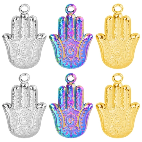 Collana Con Pendente Mano Di Hamsa Acciaio Inossidabile Placcato Oro 18K Sottovuoto Gioielli Di Protezione Etnica Boema