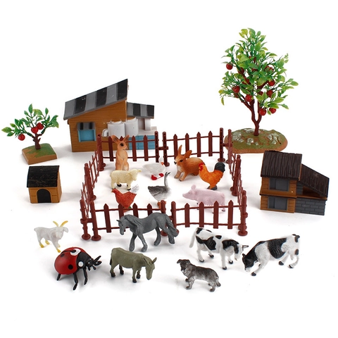 Modelli Animali Fattoria Simulazione Plastica Casa Miniatura Recinto Albero Giocattolo Educativo Per Bambini Ragazzi Ragazze
