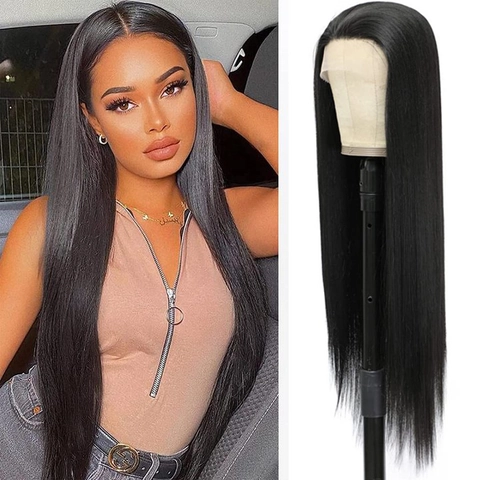 Long Straight Lace Front Wig High Temperature Synthetic Fiber Middle Part Natural Hairline Daily Wear For Women