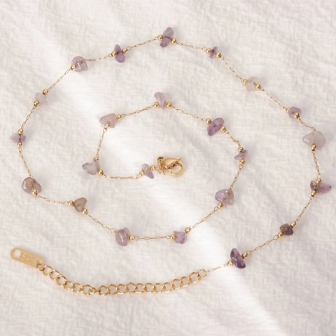 18K Gold Plated Stainless Steel Beaded Necklace For Women Artificial Pearl Natural Stone Chain Fashion Jewelry Elegant Gift
