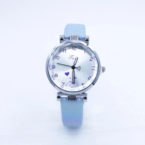 Women Fashion Quartz Watch Alloy Case PU Leather Strap Cute Heart Gesture Pattern Dial Casual Wristwatch For Girls