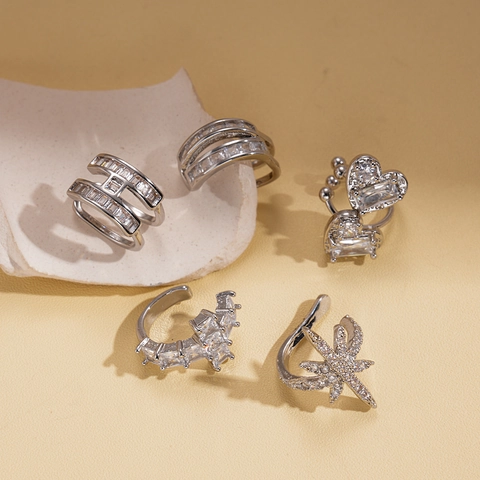 Ear Cuff Geometrici Rame Zircone Non Perforati Stella Cuore Croce Moda Orecchini Minimalisti Gioielli Donna
