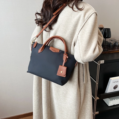 Damen Nylon Tote Bag Mit Lederbesatz Leicht Wasserdicht Crossbody Schulter Handtasche Für Täglich Lässig Trendy