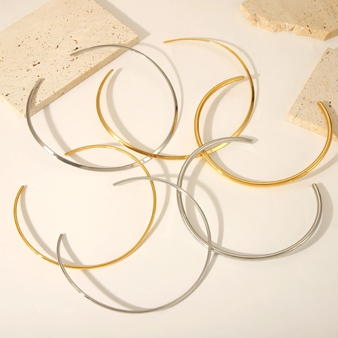Minimalist Stainless Steel Torque Choker Neck Ring Waterproof Geometric Open Rigid Necklace Jewelry For Women