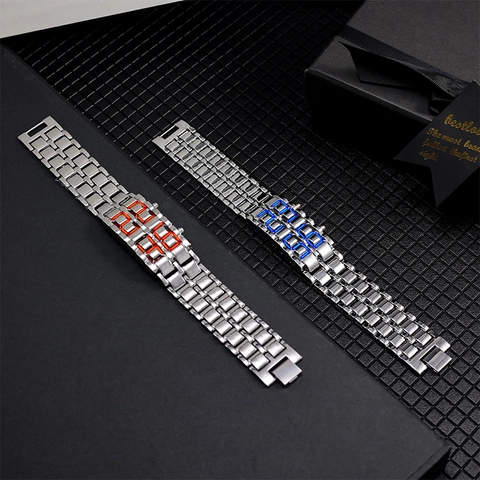 Lava LED Digital Watch For Men Women Alloy Metal Bracelet Wristwatch Minimalist Creative Electronic Watch Jewelry Accessory