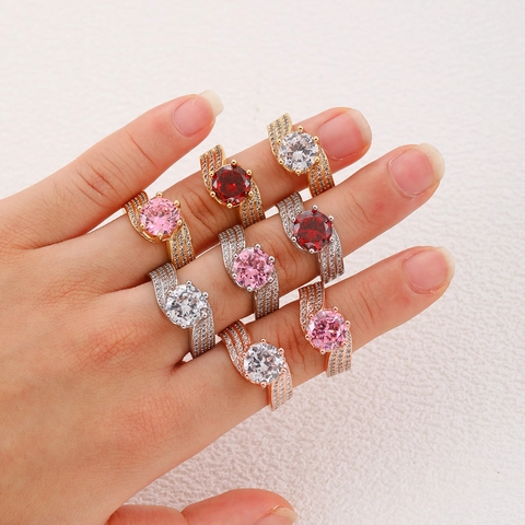 Fashion Copper Three-Row Twisted Line Adjustable Ring With Heart-And-Arrow Cutting Round Rhinestone For Women Party Jewelry