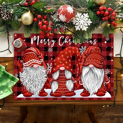 Tovaglietta Natalizia Poliere Resistente Al Calore Quadri Gnomo Merry Christmas Decorazione Tavola