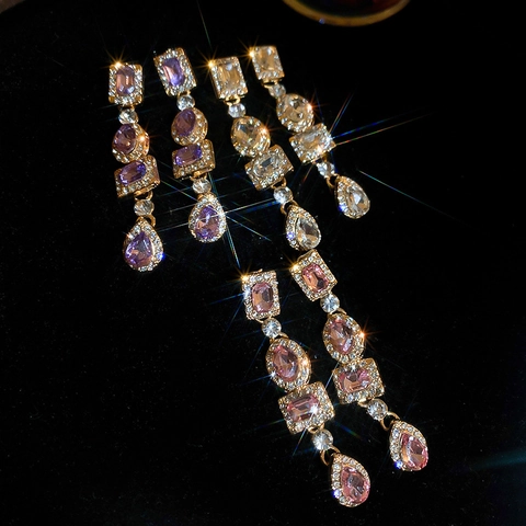 Vintage Luxus Geometrische Strass Ohrhänger Mit 925 Sterling Silber Ohrstecker Lange Drop Schmuck Für Frauen