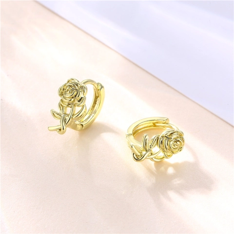 Vintage Rose Flower Hoop Earrings Golden Copper Retro Elegant Simple Huggie Jewelry For Women