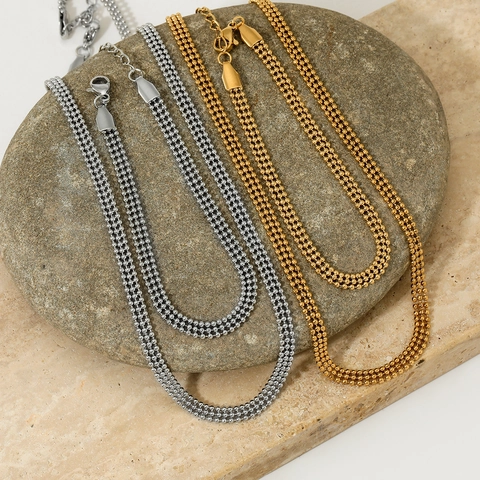 Conjunto De Collar Y Pulsera De Cadena De Cuentas Redondas Multicapa Minimalista Para Mujer Acero Inoxidable Geométrico Impermeable