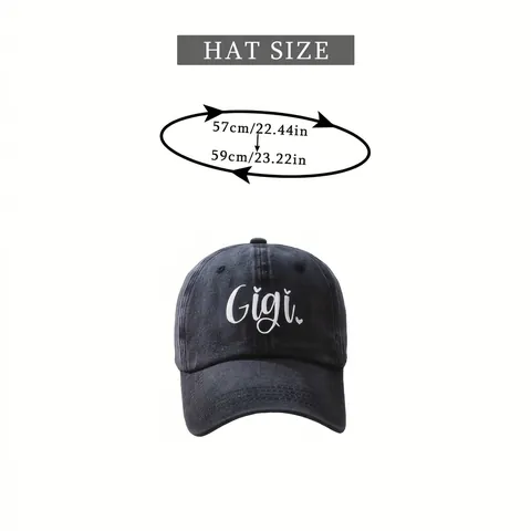 Gorra de Béisbol de Algodón Lavado para Mujer Hombre Vintage Gigi Letra Bordada Soft Top Ajustable Sombrero de Sol al Aire Libre
