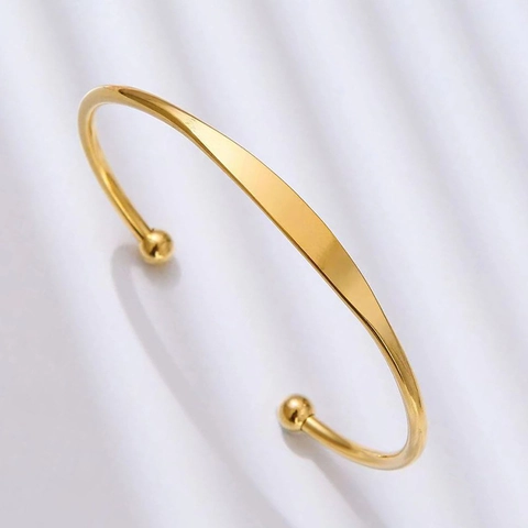 Minimalistisches Manschettenarmband Aus Edelstahl Poliertes C-Förmiges Offenes Design Mit Kugelenden Für Damen