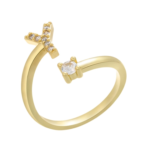 Letter Initial Open Rings Copper Cubic Zirconia Adjustable Finger Jewelry Women Gold Plated Elegant