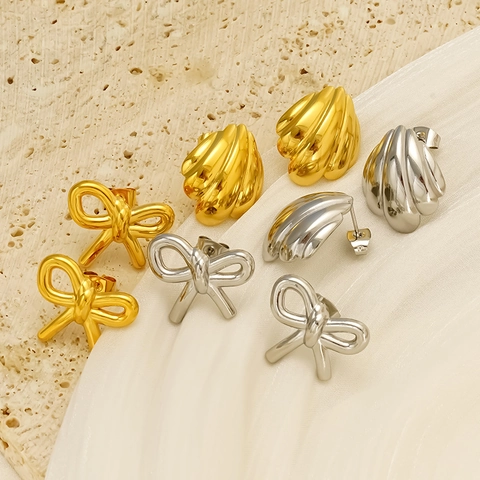Orecchini A Lobo Con Fiocco E Conchiglia Placcati Oro 18K Acciaio Inossidabile 304 Gioielli Stile Ins Per Donna