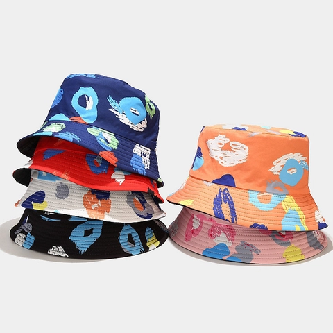 Colorful Graffiti Bucket Hat Reversible Cotton Polyester Sun Protection Summer Outdoor Travel Foldable Streetwear