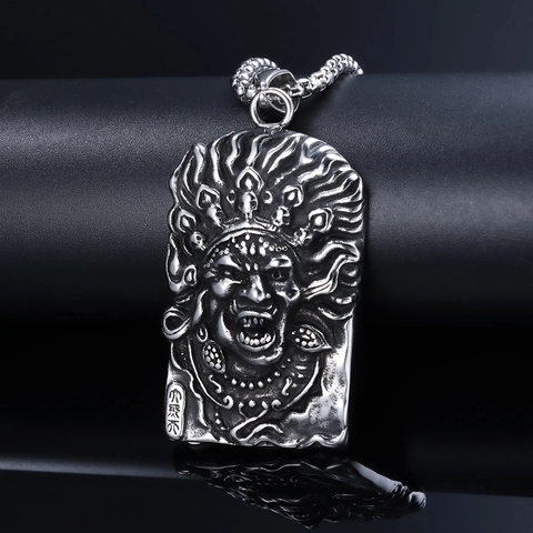 Vintage Stainless Steel Relief Pendant Necklace Mythology Figure Gothic Punk Retro Jewelry Men