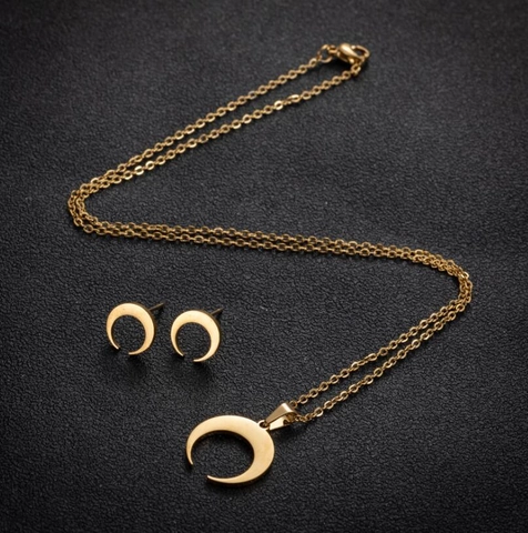 Juego De Joyas De Acero Inoxidable Colgante De Origami Zorro Gato Águila Luna Collar Y Pendientes Para Mujer Accesorio De Moda