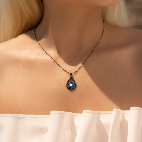 Evil Eye Anhänger Halskette 925 Sterlingsilber Tropfen Gothic Schwarz Zirkonia Amulett Schmuck Für Damen