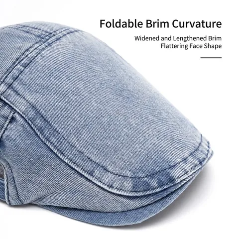 Vintage Gewassen Denim Newsboy Cap Verstelbare Platte Pet Voor Heren Dames Casual Britse Stijl Ivy Cap