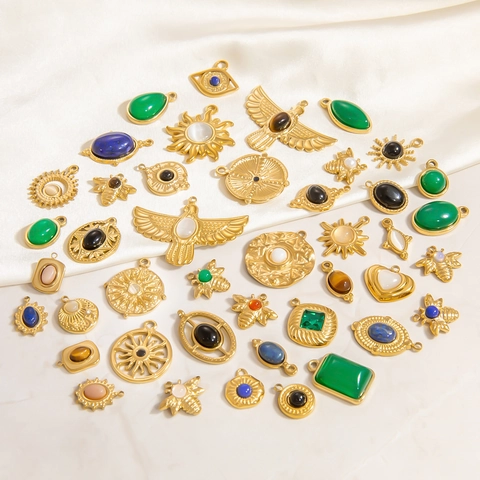Stainless Steel Charms Pendants Sun Moon Bee Eagle Evil Eye Gold Plated Waterproof Hypoallergenic DIY Jewelry Making